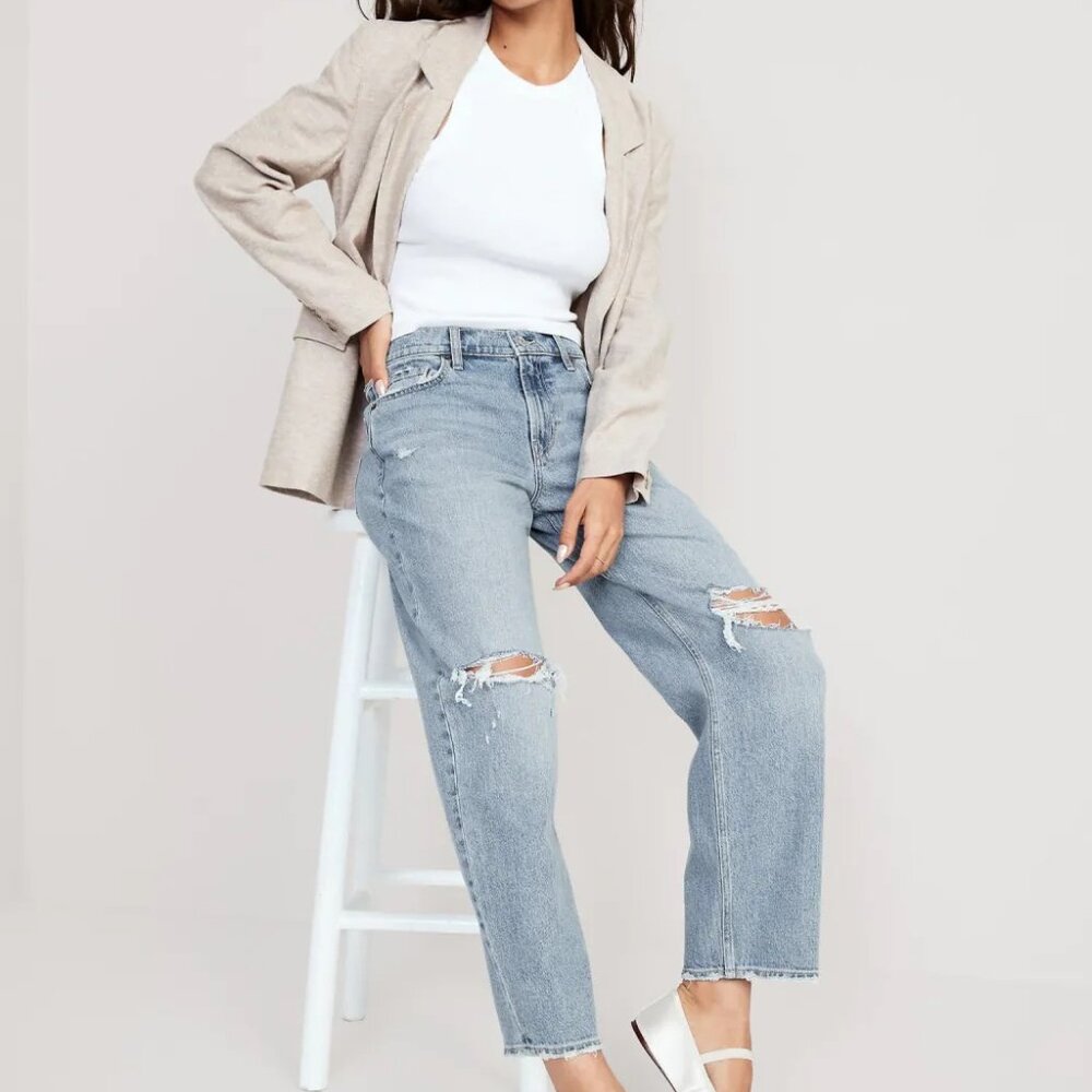 Old Navy Mid-Rise Boyfriend Loose Jeans Ripped Light Wash 18